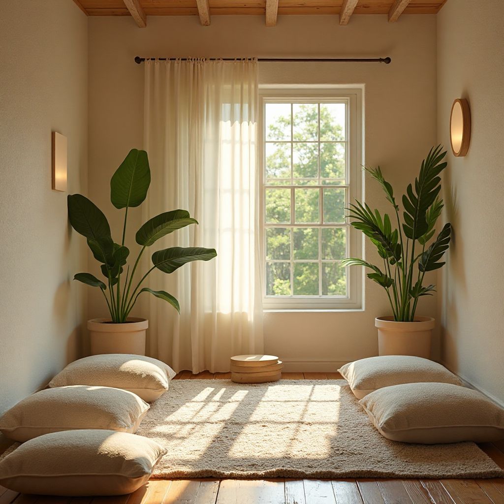 Meditation space with cushions